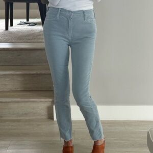 Light blue Mother straight leg cords, with frayed hem